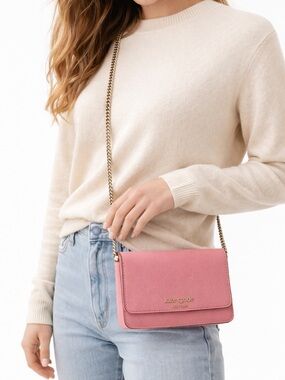 Kate Spade Pink Pebbled Leather Convertible Crossbody Clutch Wallet On Chain